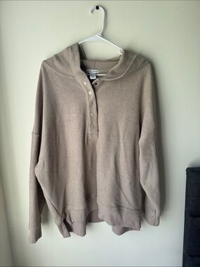 Better Together Women’s Taupe Hooded Henley Sweater